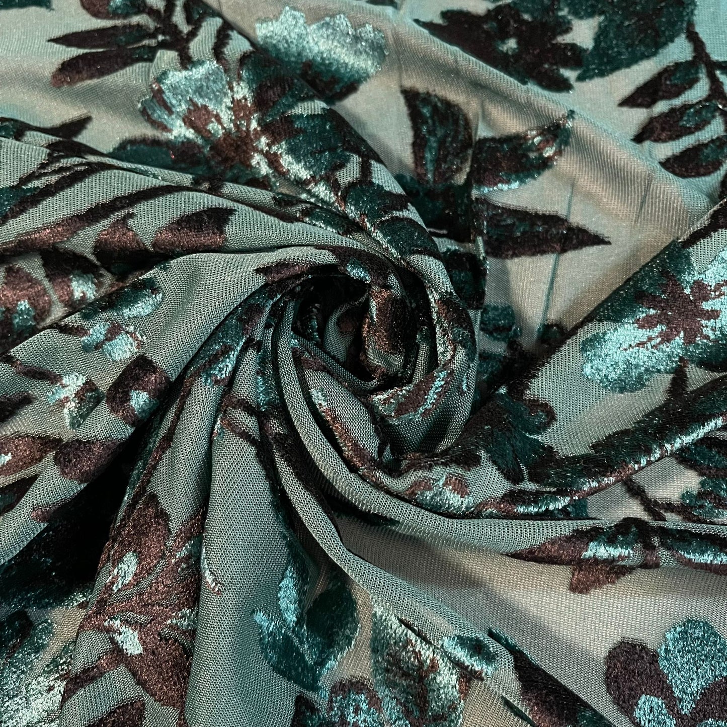 Green Floral Velvet Velour Devore Fabric Burnout Dress Craft Material 58" By The Meter