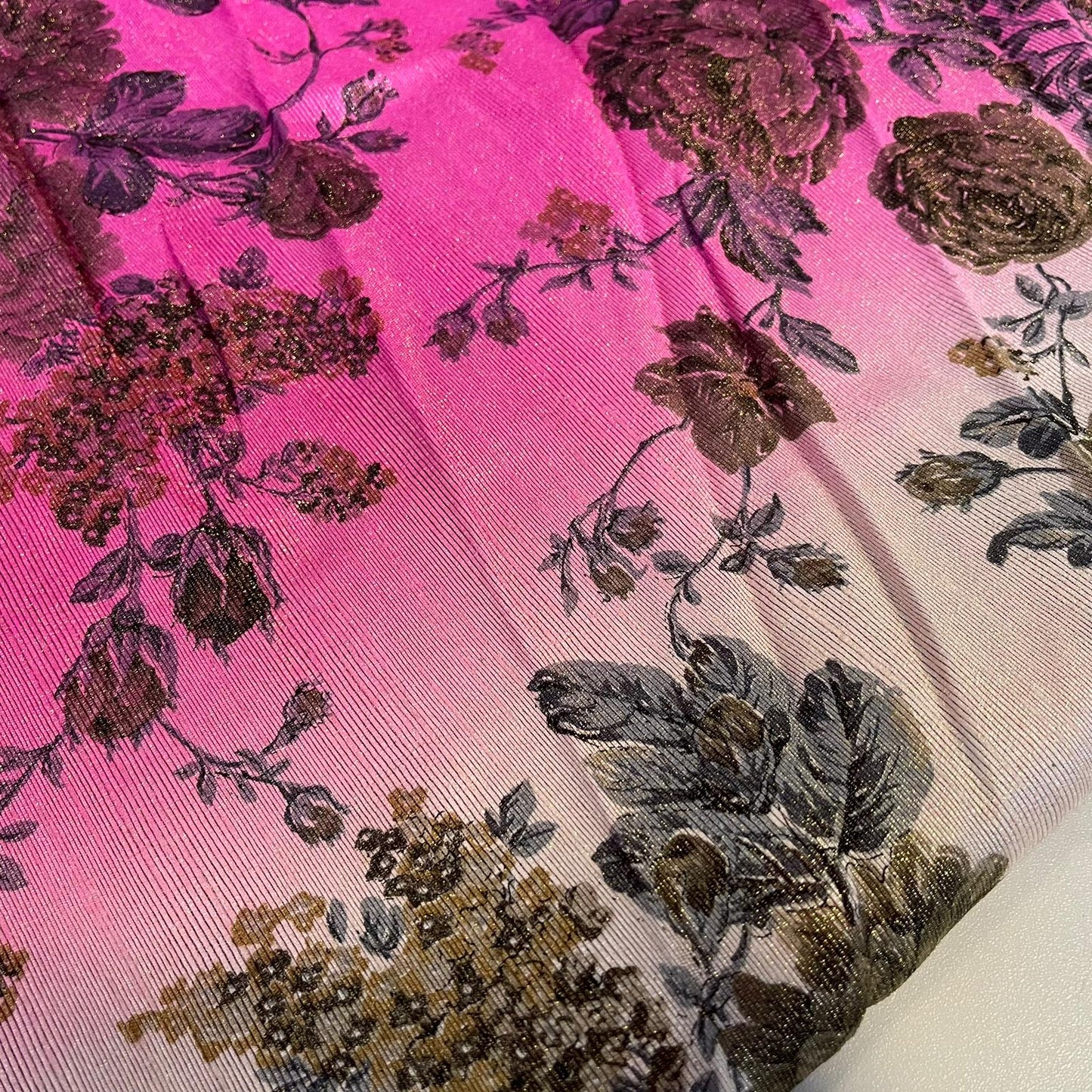 Floral Hot Pink / Red Multi Tone Polyester Raw Silk Material Dress Craft Quilting Fabric 44" Wide By The Meter