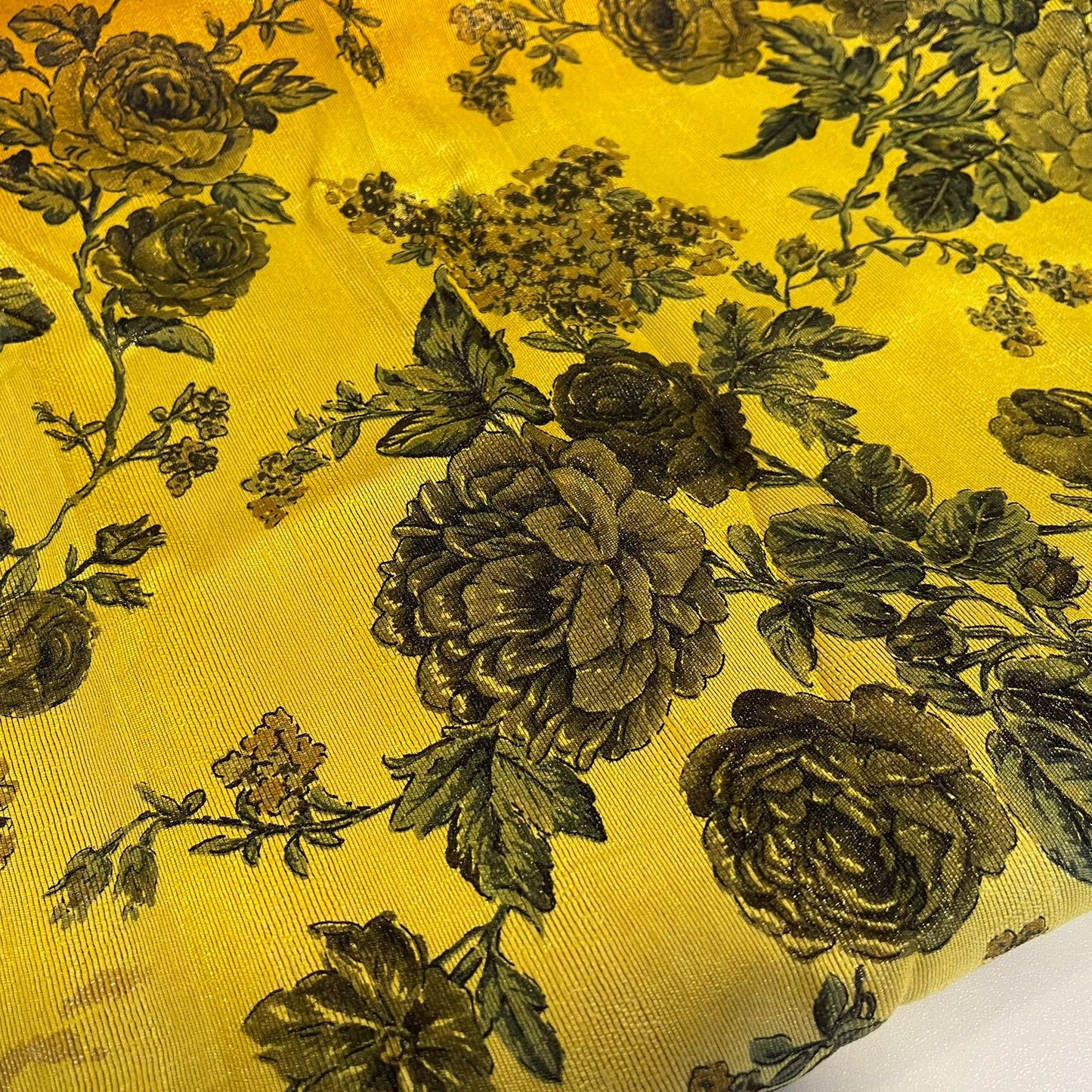 Floral Mustard Gold Multi Tone Polyester Raw Silk Material Dress Craft Quilting Fabric 44" Wide By The Meter