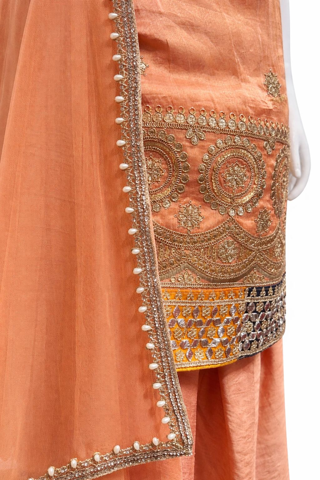 Peach Silk Sharara Suit with Hand Embroidered Dupatta – Designer Party Wear | Size 38