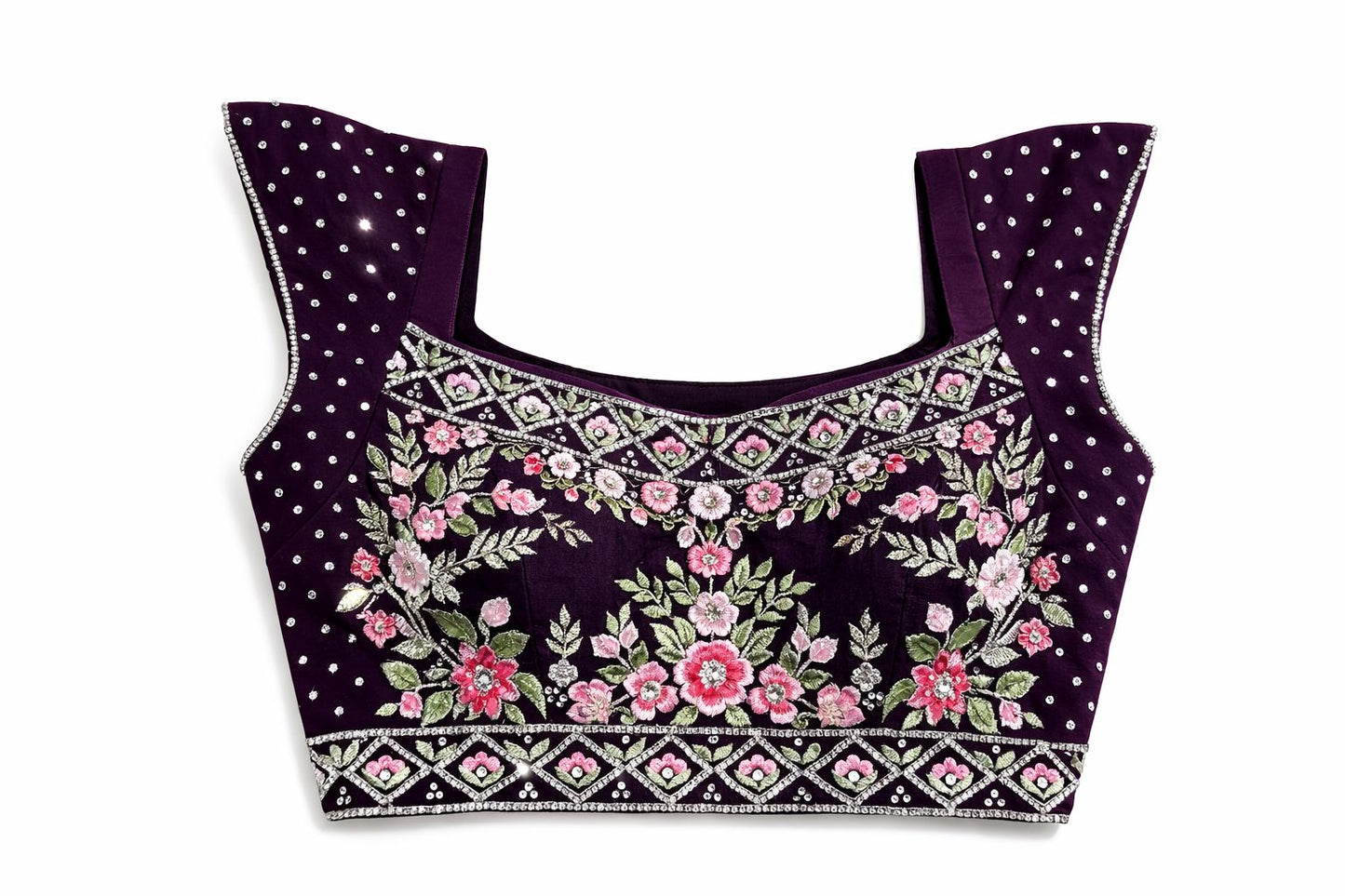 Deep Purple Floral Embroidered Designer Blouse – Bridal & Lehenga Wear | Size 38
