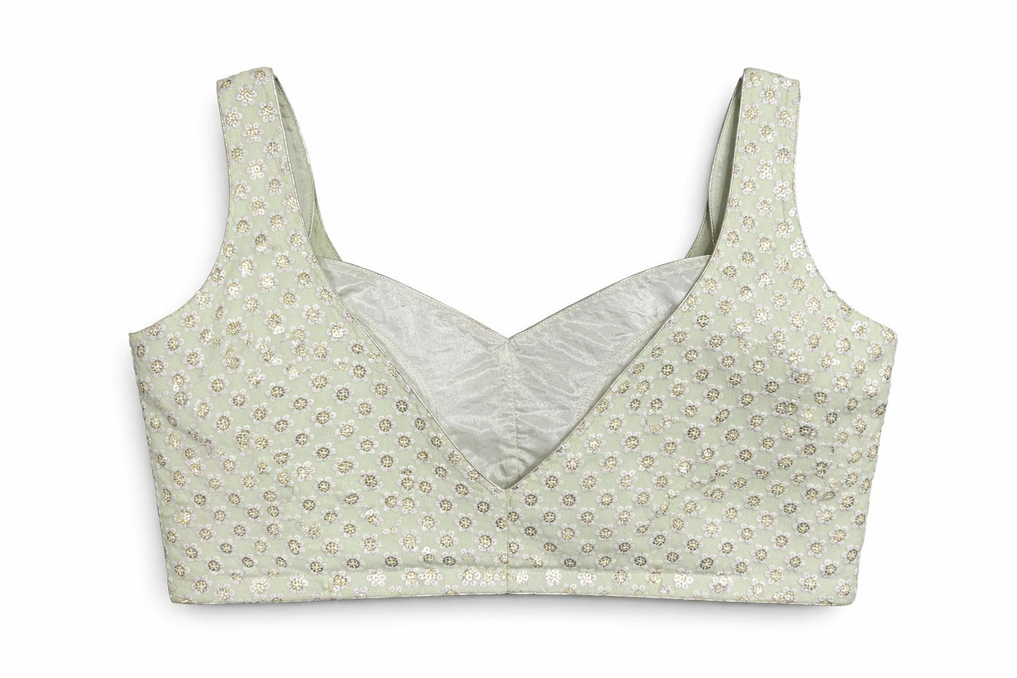 Pastel Green Floral Embroidered Blouse – Elegant Lehenga & Saree Blouse | Size 38