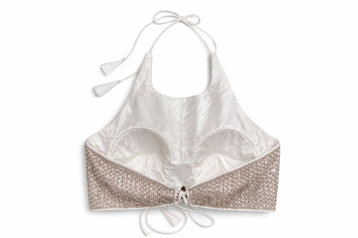 Ivory & Champagne Gold Halter Neck Embroidered Designer Blouse – Bridal & Reception Wear | Size 38