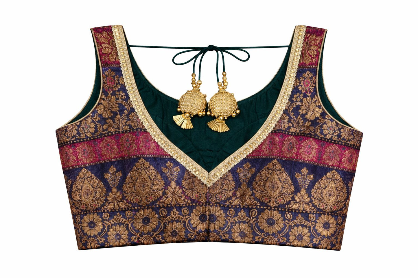 Royal Blue & Magenta Banarasi Brocade Designer Blouse – Wedding & Festive Wear | Size 38