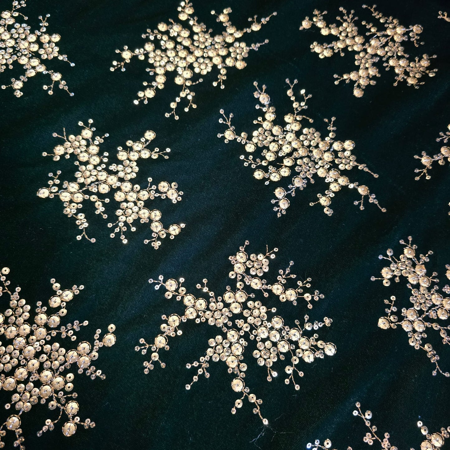 Bottle Green Velvet Fabric Embroidered Gold Paisley – Luxury Indian Bridal Dress Material 44" by Meter