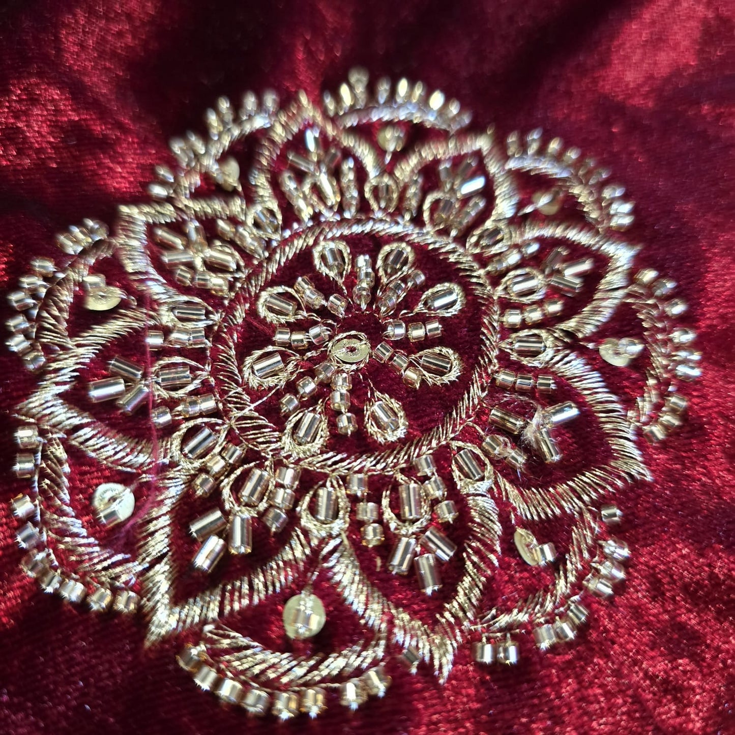 Maroon Velvet Fabric Hand Embroidered Gold Paisley – Luxury Indian Bridal Dress Material 44" by Meter