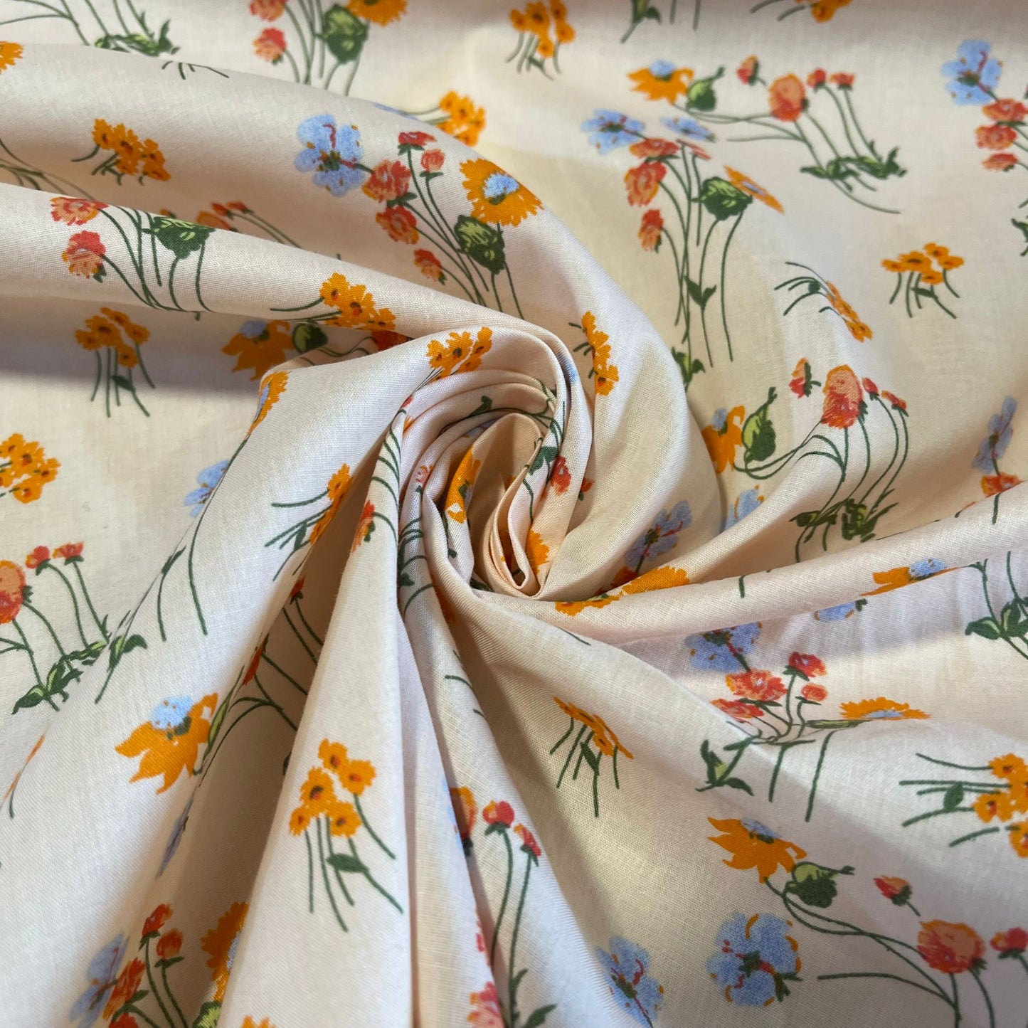 Wildflower Meadow 100% Cotton Floral Fabric – Cream Multi Floral Dress, Quilting & Craft Material | 58” Wide by the Meter