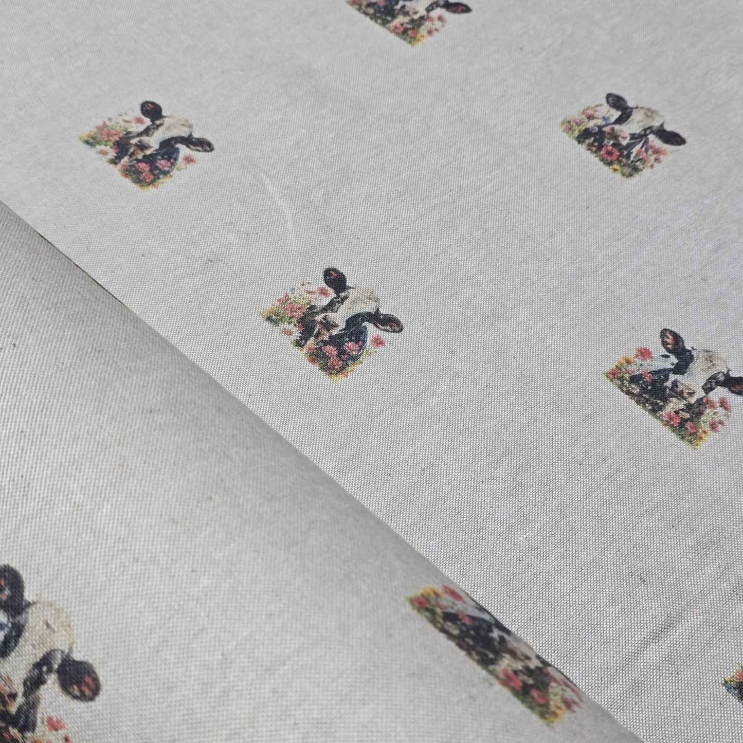 Cow Floral Panama Fabric and Cushion Panel Linen Look Farm Home Decor Material 58" Meter