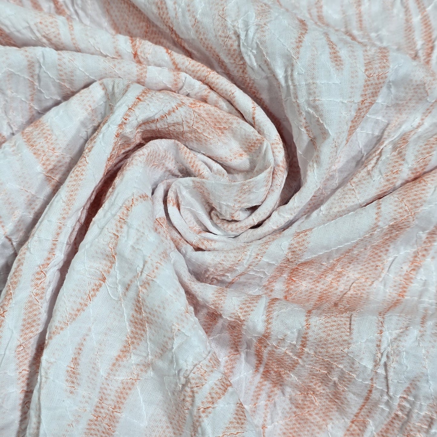 Peach Abstract Stripe 100% Cotton Crush Fabric Crinkle Craft Dress Costume Material 50 " By The Meter