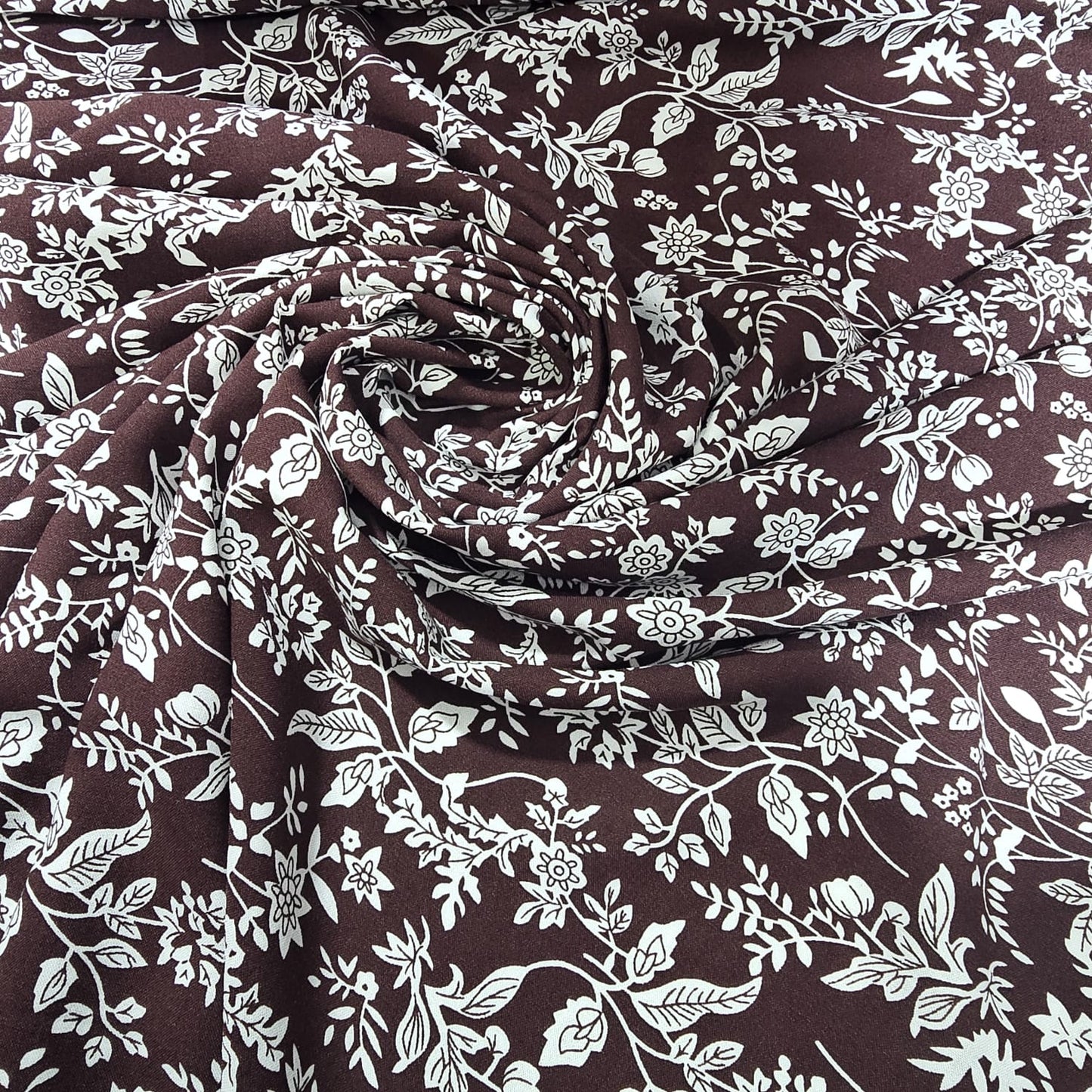 Brown Botanical Vine Floral Viscose Challis Fabric 58" By The Meter Soft Lightweight Material