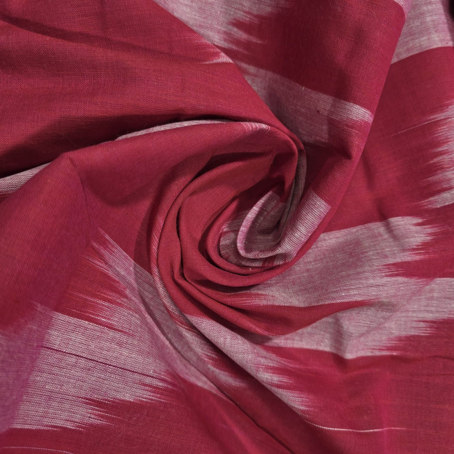 Maroon Ikat Stripe Cotton Lawn Fabric 44" Wide | Lightweight Dressmaking, Craft & Summer Clothing Material by the Metre