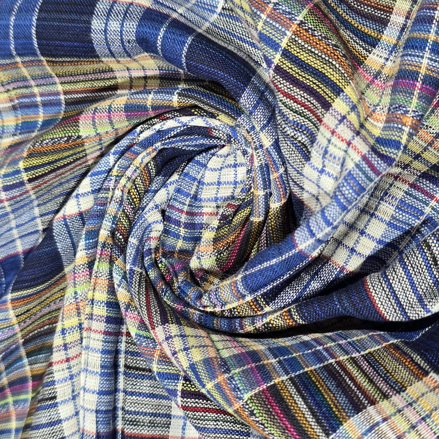 Navy Multi Madras Check Cotton Linen Fabric 44" Plaid Dress Craft By The Meter