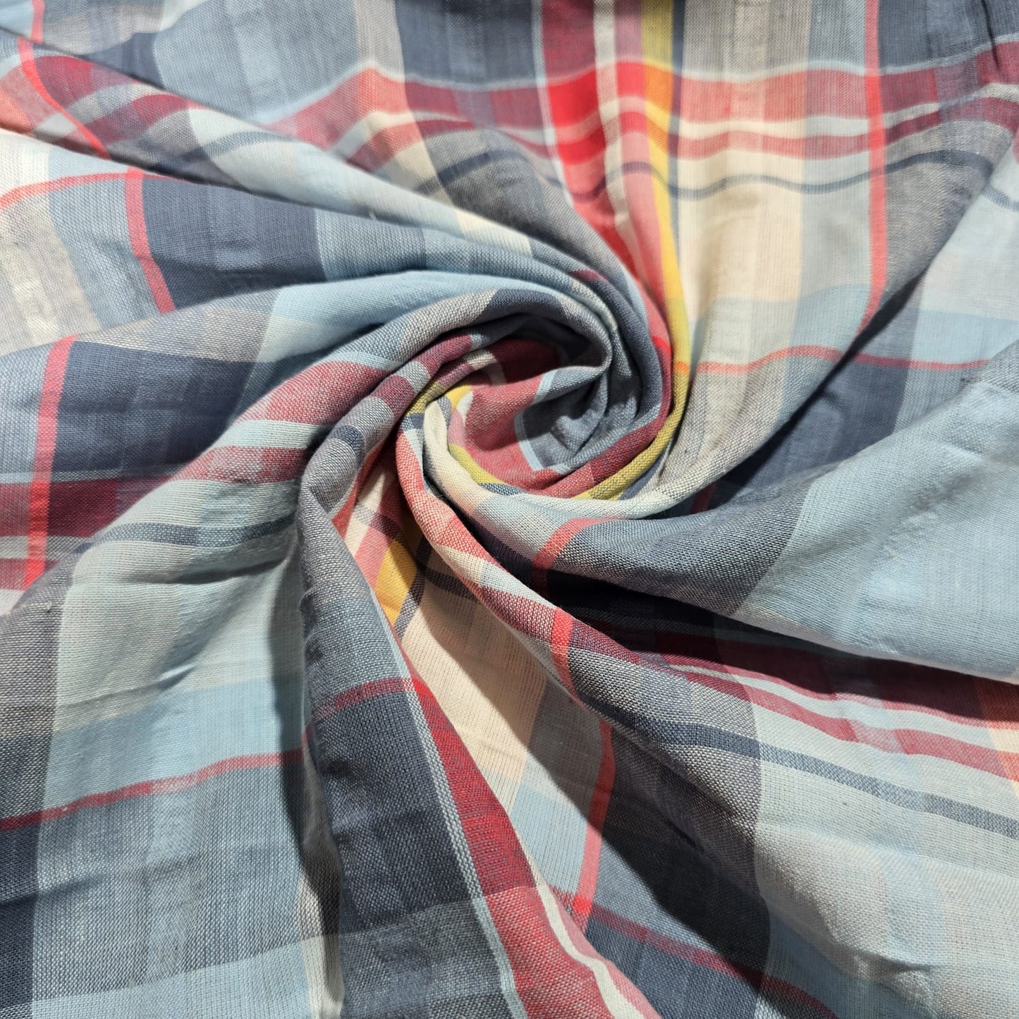 Blue Grey Madras Check Cotton Linen Fabric 44" Plaid Dress Craft Upholstery By The Meter