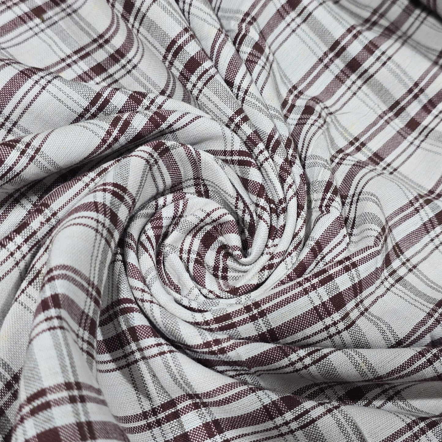 Brown Madras Check Cotton Linen Fabric 44" Rustic Plaid Dress Craft Upholstery By The Meter