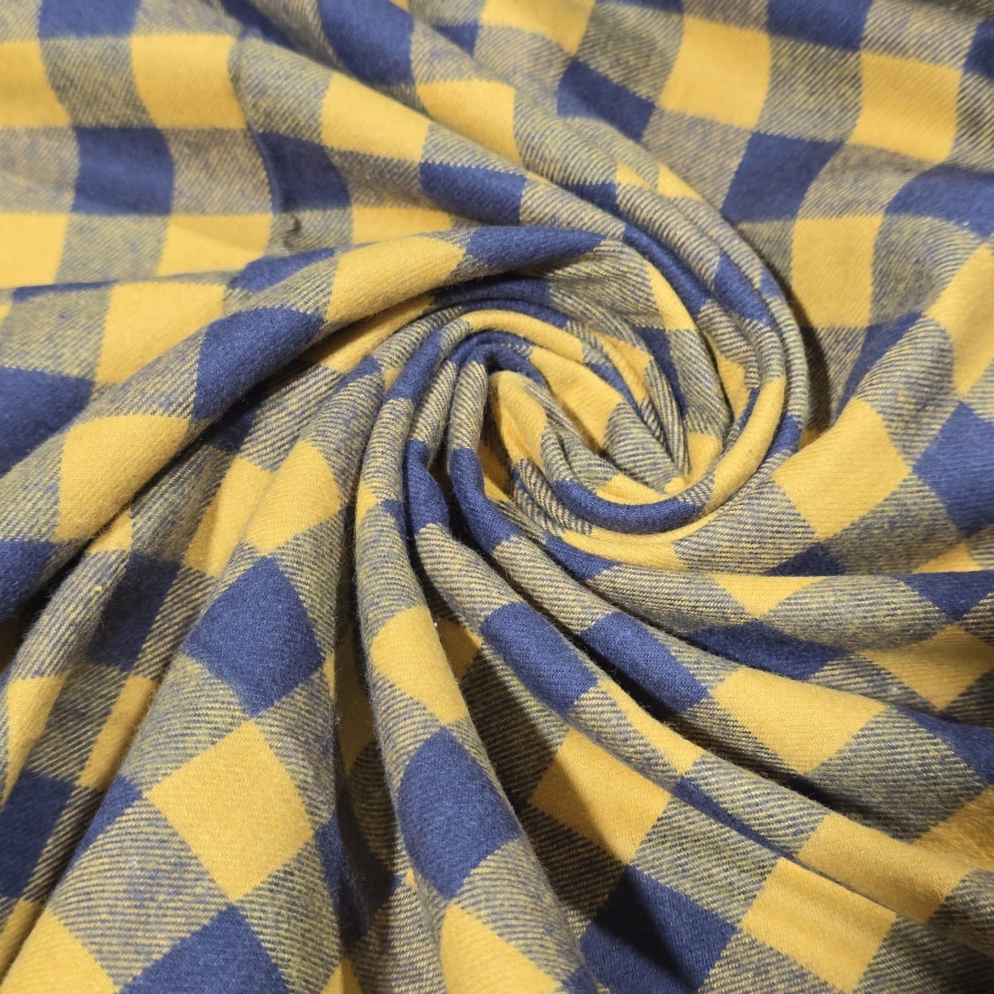 Yellow Blue Buffalo Check Brushed Cotton Flannel Fabric 58" Plaid Craft By Metre