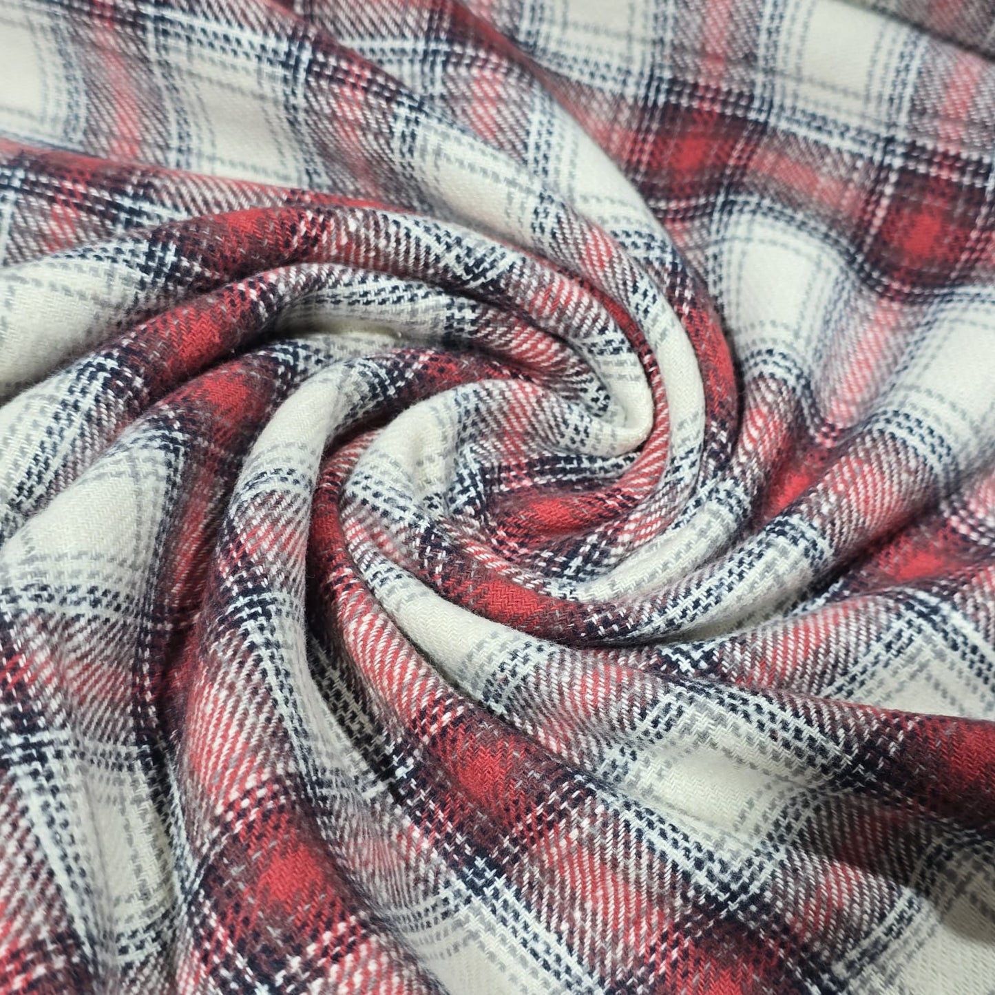 Red Cream Tartan Cotton Flannel Fabric Soft Brushed Plaid Material 58" By The Meter