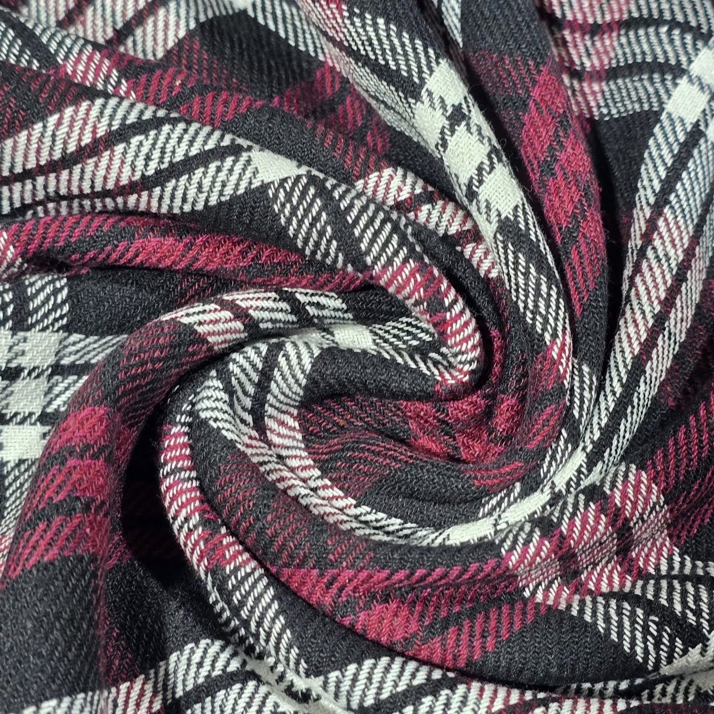 Burgundy Black White Tartan Brushed Cotton Fabric 42" Check Flannel By The Meter