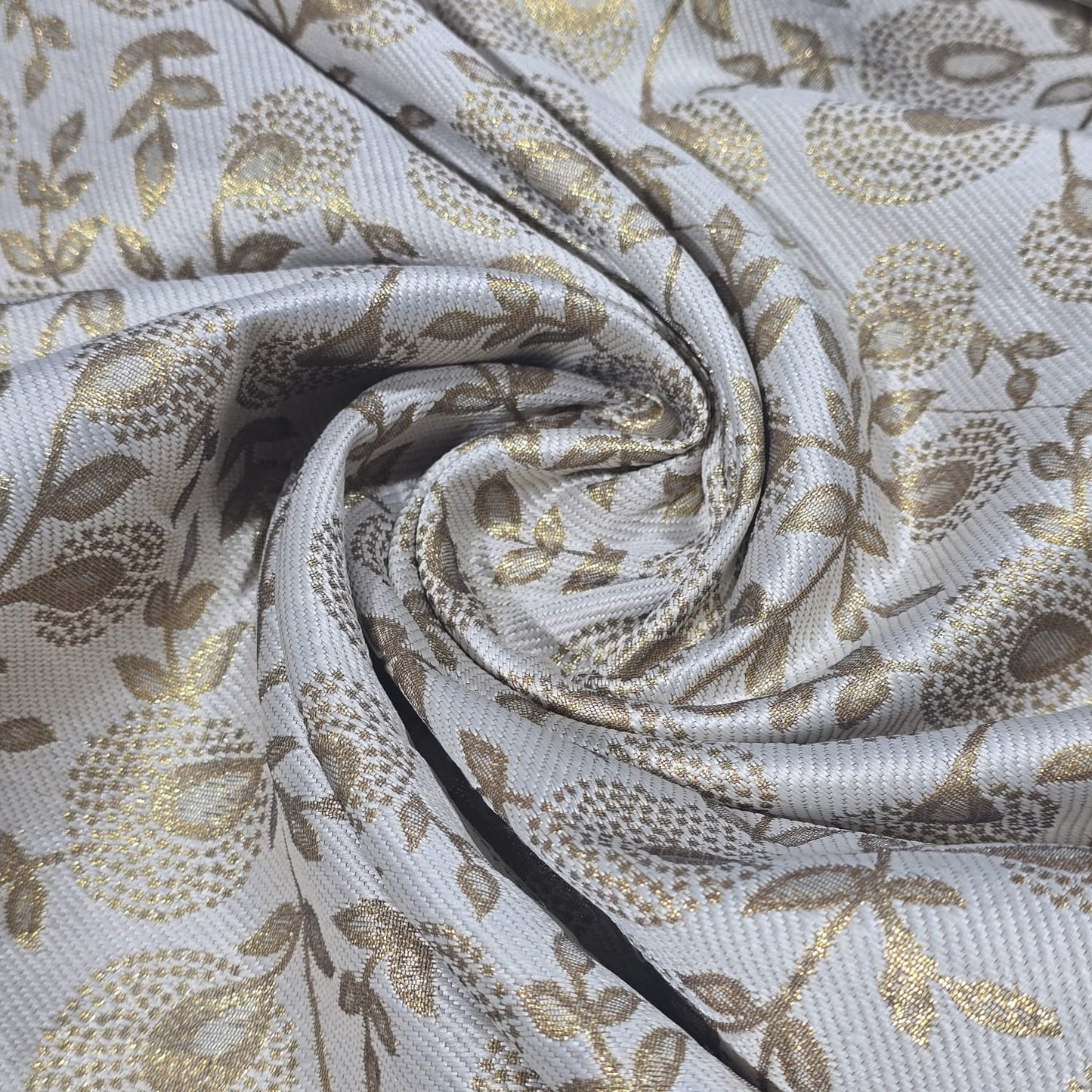 Gold Banarasi Reversible Brocade Fabric with Gold Zari Floral Premium Indian Jacquard Material By Metre 44"