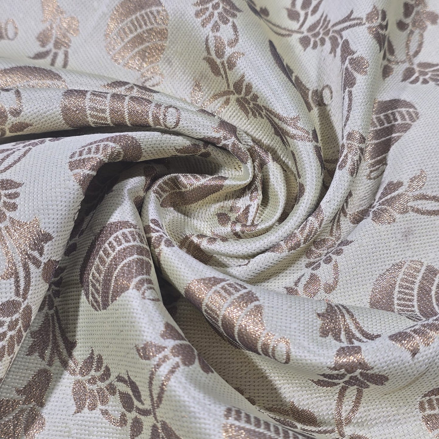 Gold / Olive Banarasi Reversible Brocade Fabric with Gold Zari Floral Premium Indian Jacquard Material By Metre 44"