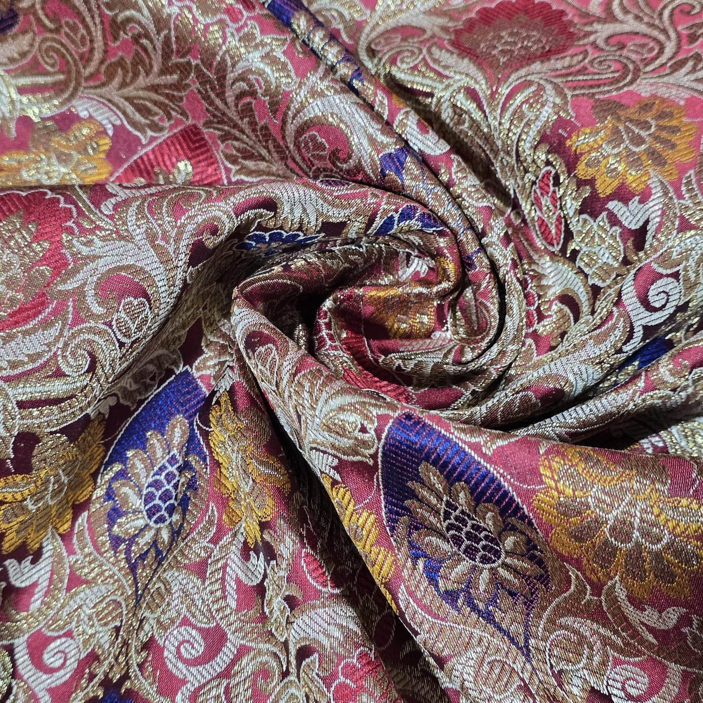 Rose Pink Indian Banarasi Brocade Fabric Gold Jacquard Dress Craft Material 44" By Meter