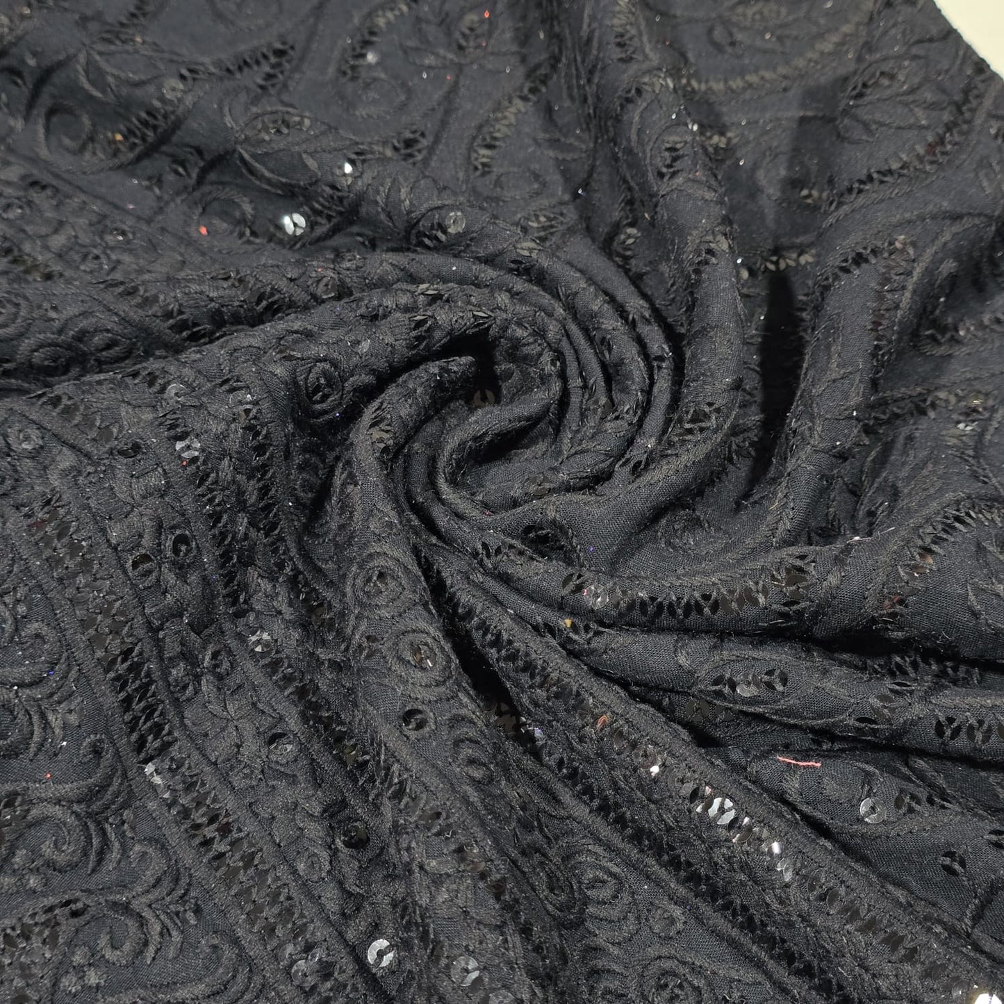 Black Broderie Anglais Sequin Embroidery ANGLAISE Soft Viscose Dress Craft Fabric 44"