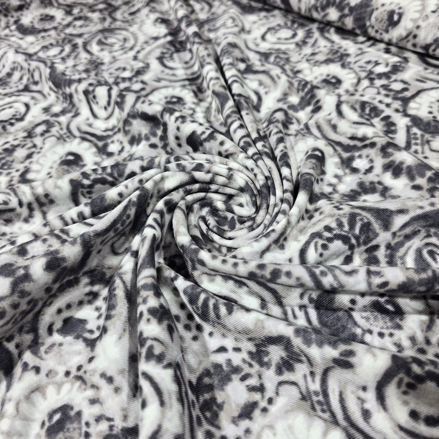 Deadstock Monochrome Paisley Viscose Jersey Fabric 58" Wide | Stretch Knit Dressmaking Fabric By the Meter