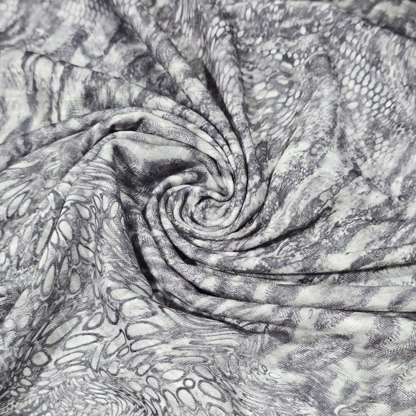 Deadstock Grey Snakeskin Animal Print Viscose Jersey Fabric Stretch 58" By Meter