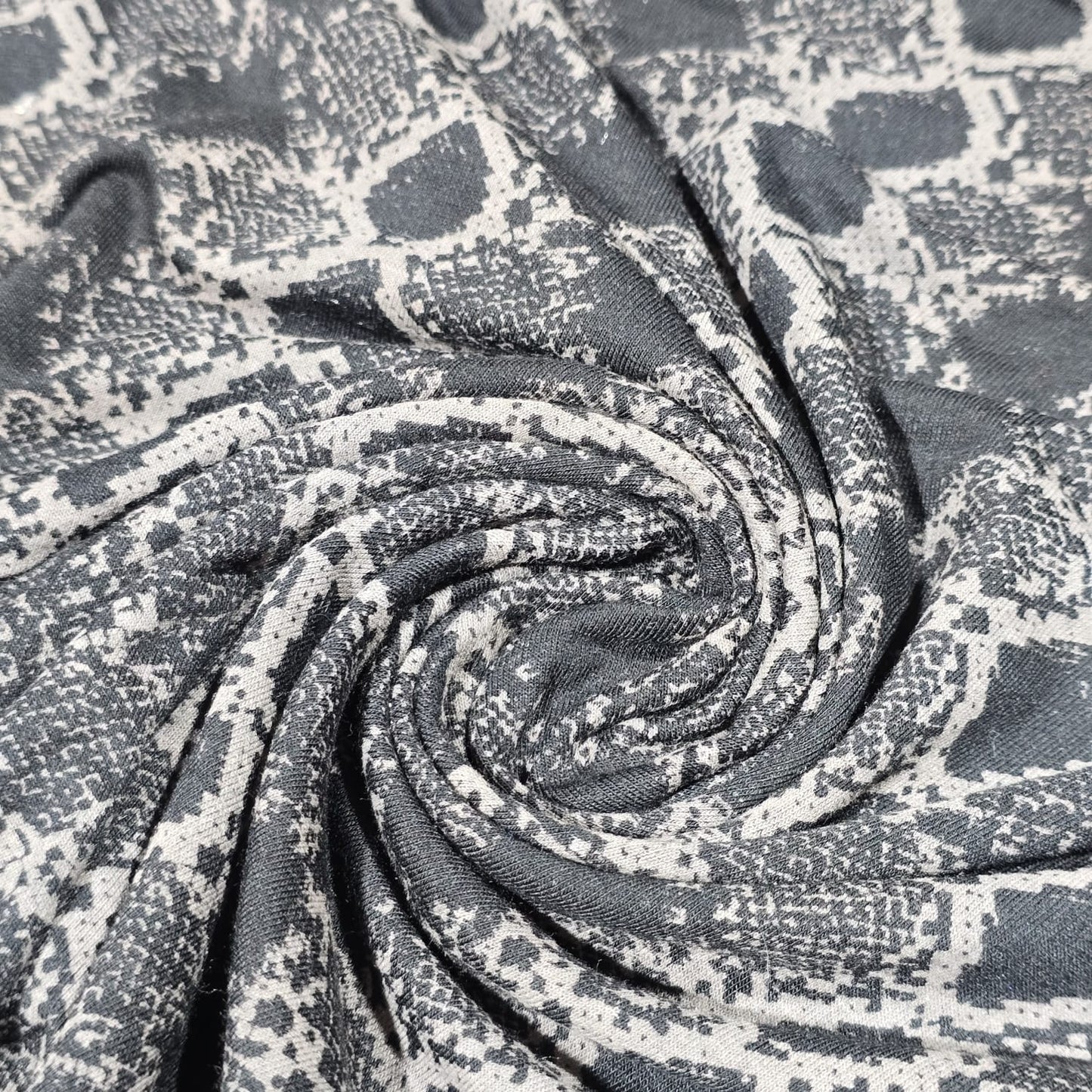 Grey Abstract Snakeskin Print Viscose Jersey Fabric Stretch Dressmaking 58" By Meter