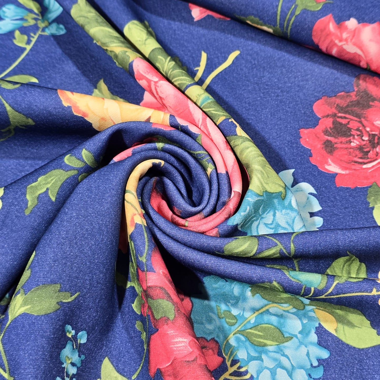 Royal Blue Floral Scuba Crepe Fabric 58" Stretch Dressmaking Material By The Meter