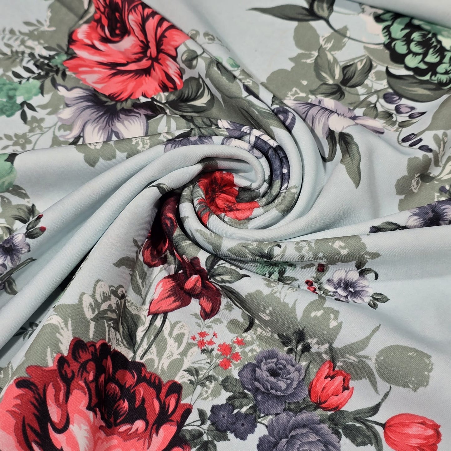 Mint Floral Scuba Crepe Fabric 58" Stretch Dressmaking Material By The Meter