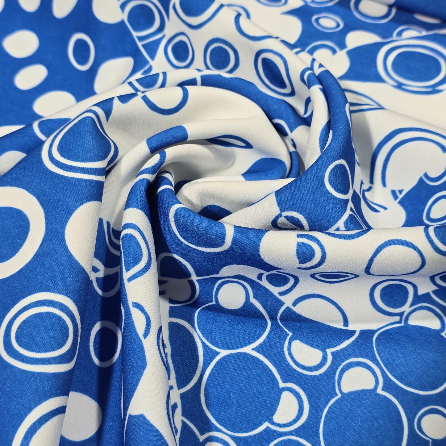 Abstract Blue Patchwork Scuba Crepe Fabric 58" Stretch Dressmaking Material By The Meter