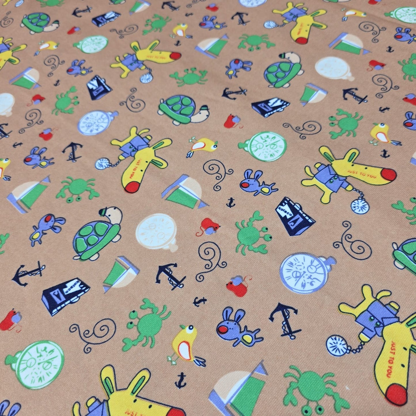 Kids Nautical Single Fleece Scuba Fabric 58" Sea Animal Boat Stretch Dress Craft Material By The Meter