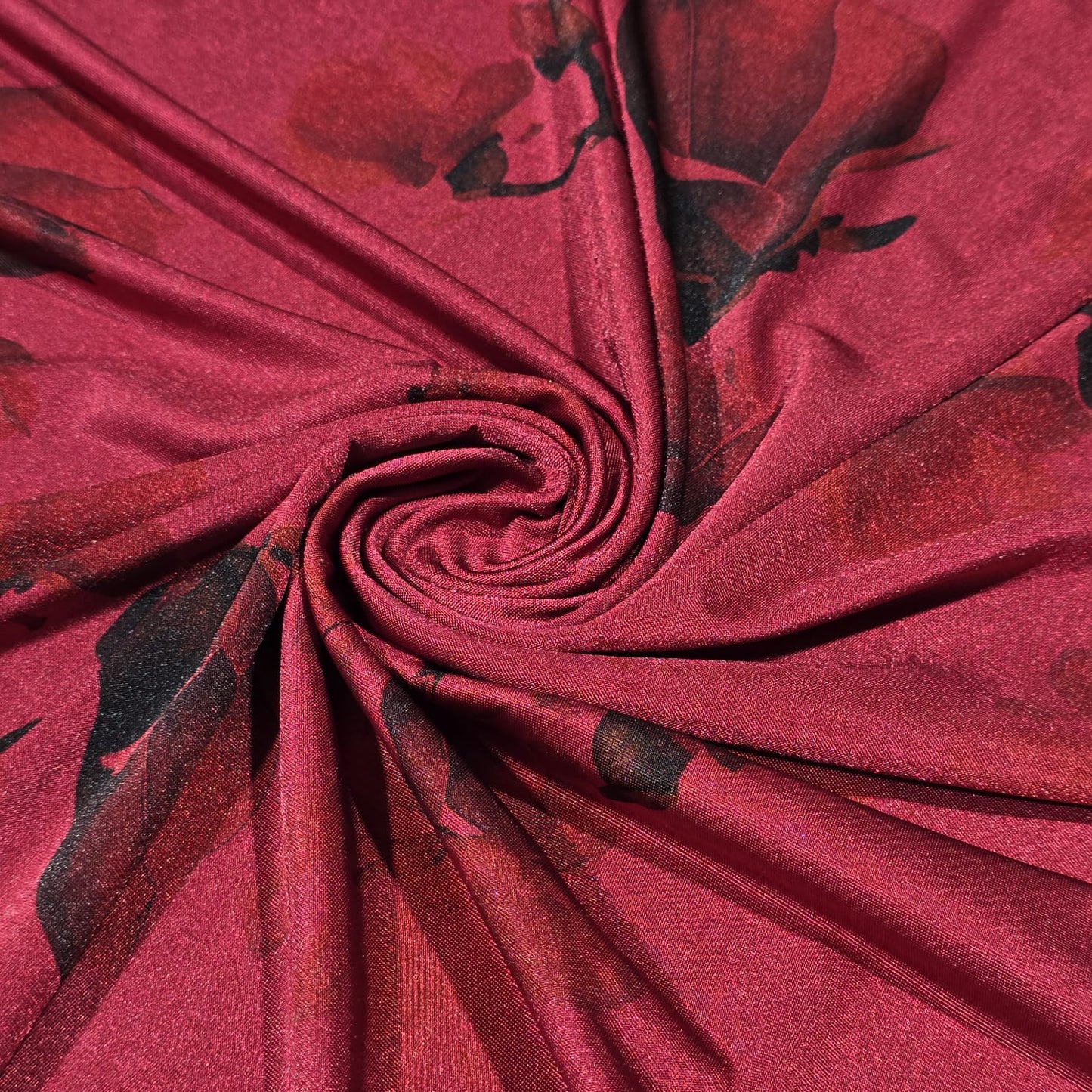 Ruby Noir Rose ITY Stretch Fabric | 58" Wide Floral Jersey Dressmaking Fabric – Sold by the Metre