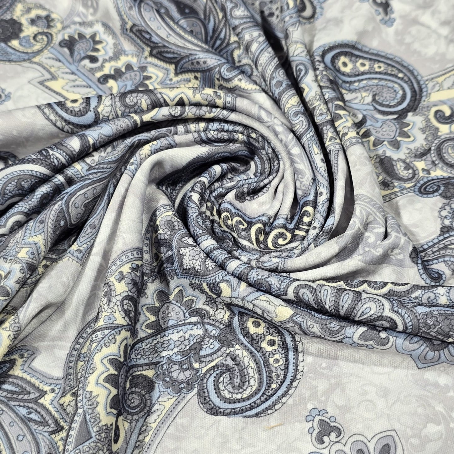 Grey Paisley ITY Stretch Fabric 58" Jersey Dress Fabric By The Metre