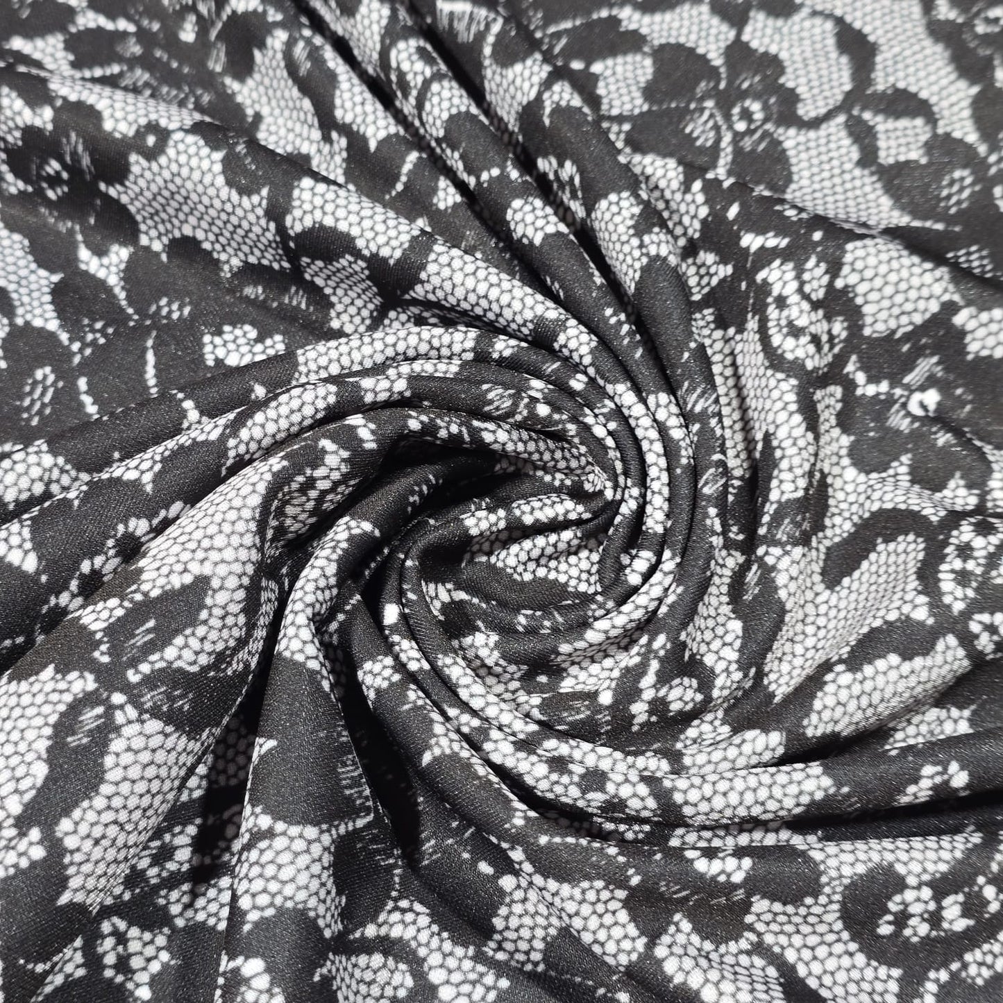 Black Floral Lace Print ITY Jersey Fabric 58" Stretch Dress Fabric By The Metre