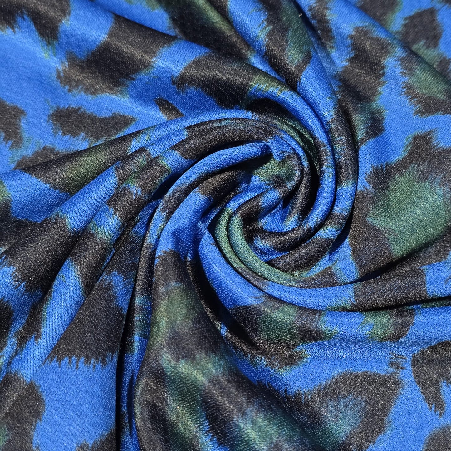 Blue Leopard Print Polyester Jersey Fabric – 58" Wide Stretch Dressmaking Fabric Sold By The Metre