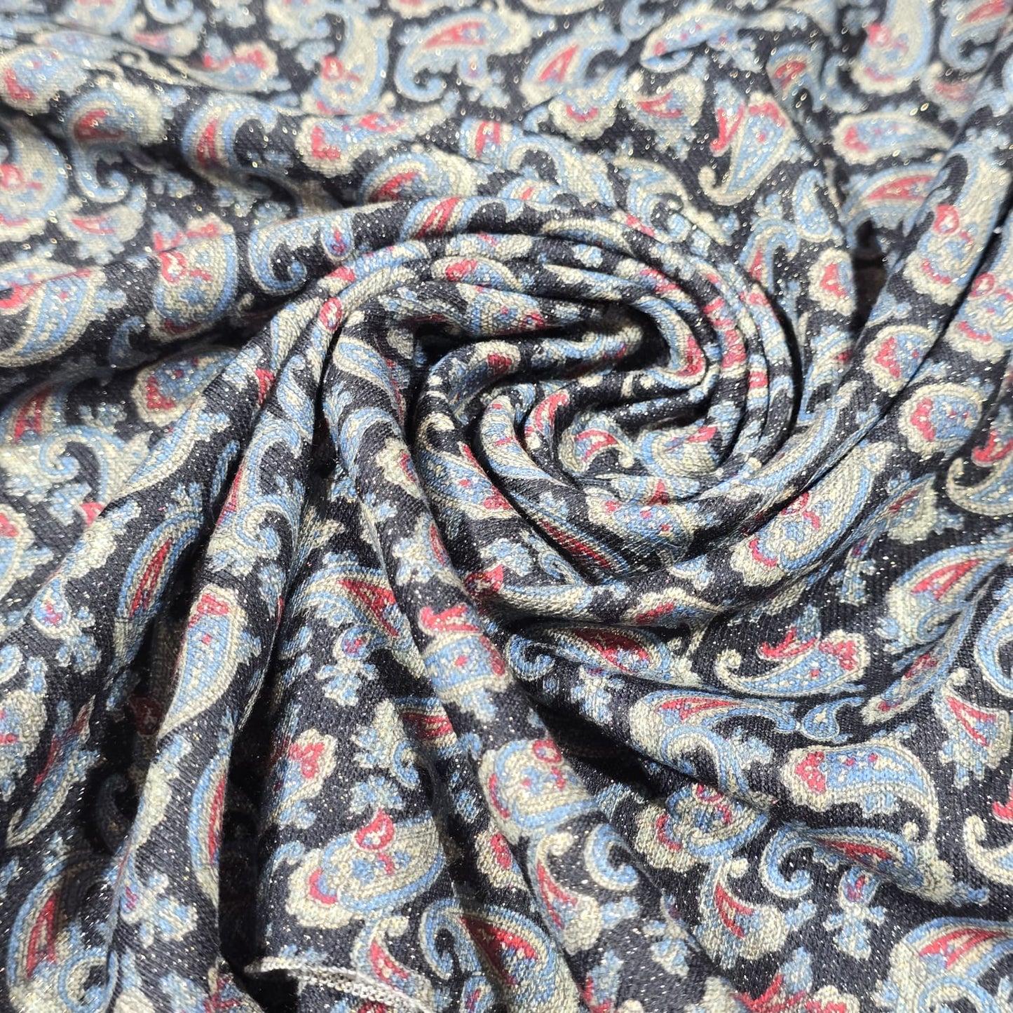 Navy Paisley Print Ponte Roma Jersey Fabric – 58" Wide Stretch Dressmaking Fabric Sold By The Metre