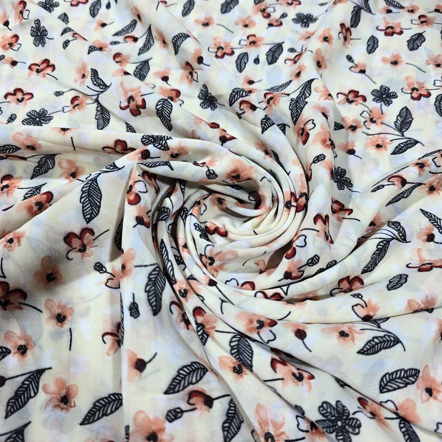 Ivory Crepe Floral Dress Material Soft Polyester Craft Drape Fabric 58" By The Meter