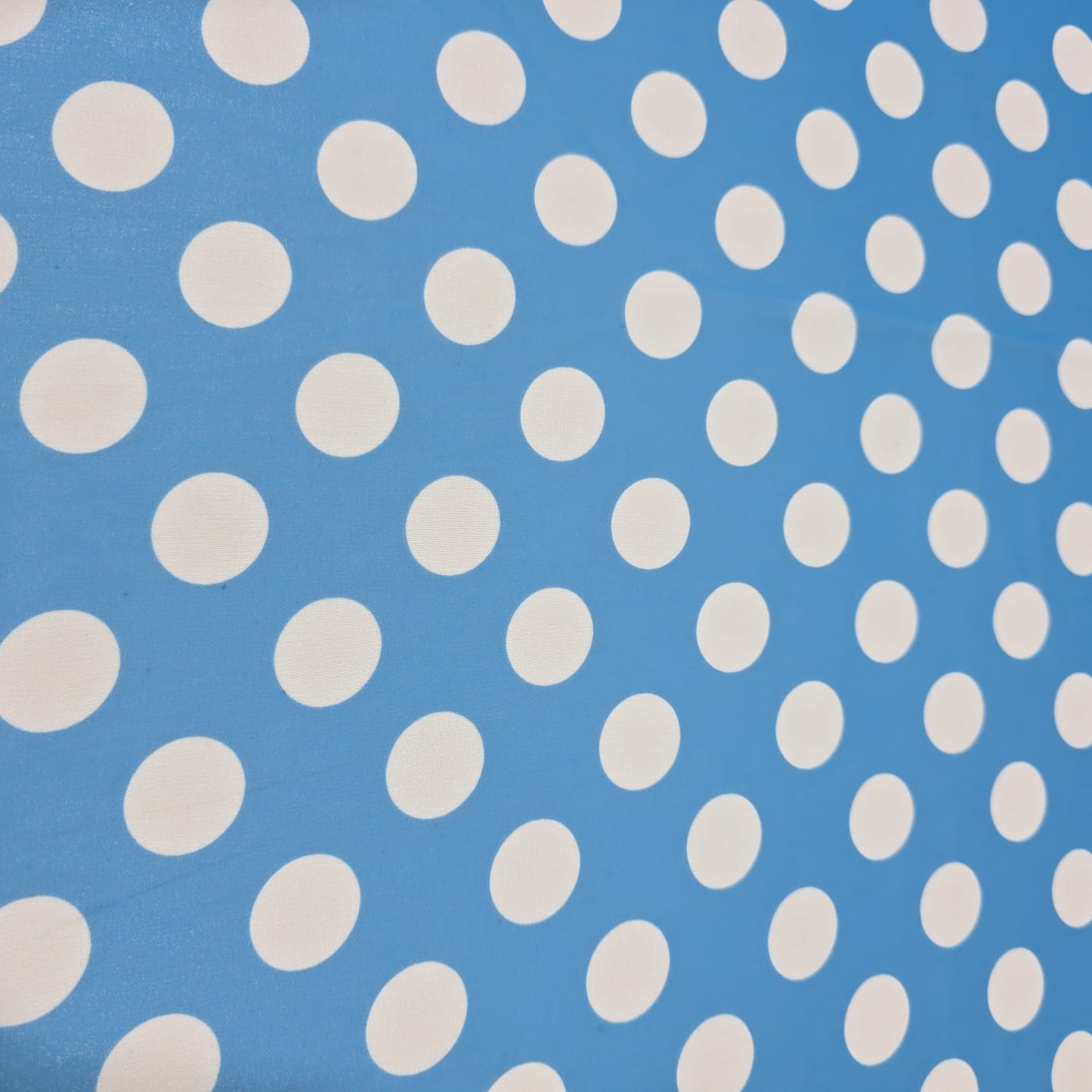 Sky Blue & White Polka Dot Chiffon Fabric – 58" Wide | Lightweight Printed Dress Material | Soft Sheer Fabric | By the Meter
