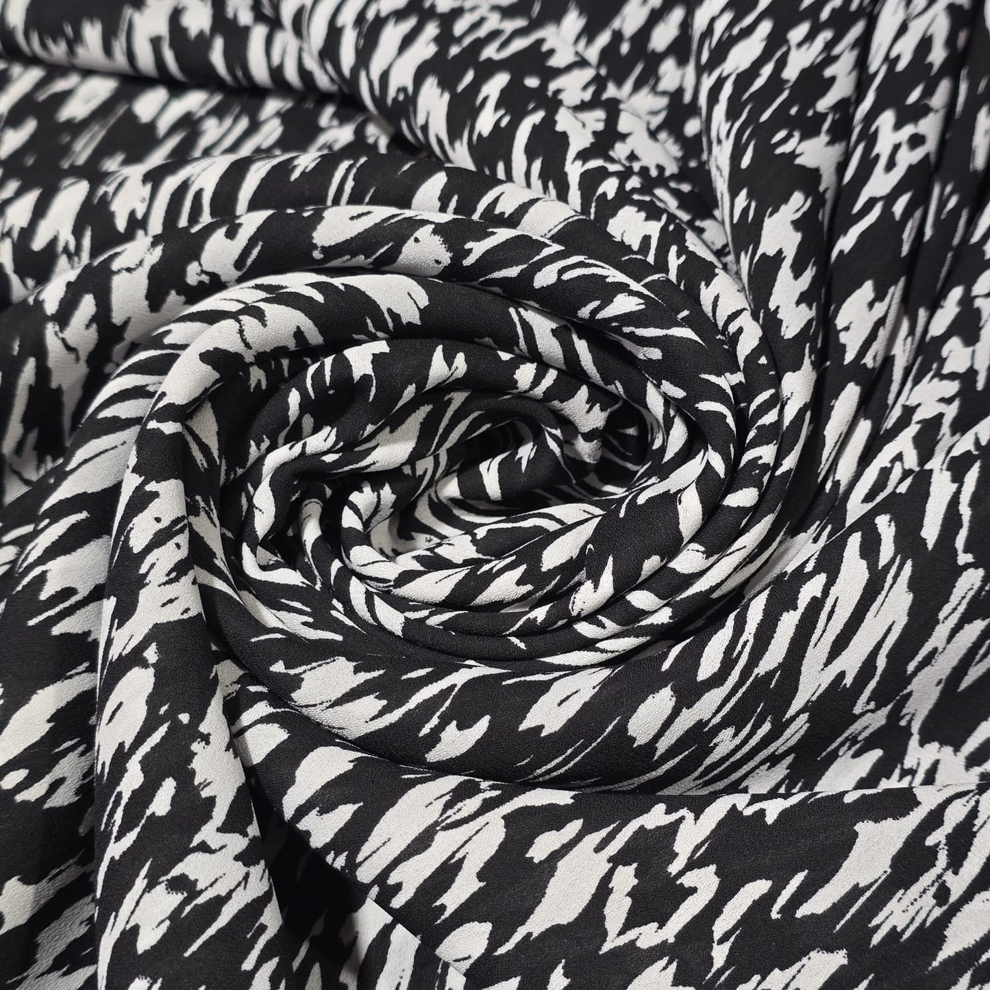 Abstract Animal Print Chiffon Fabric – Black & White Designer Pattern | Soft Lightweight Dress Material | 58" Wide | By the Meter