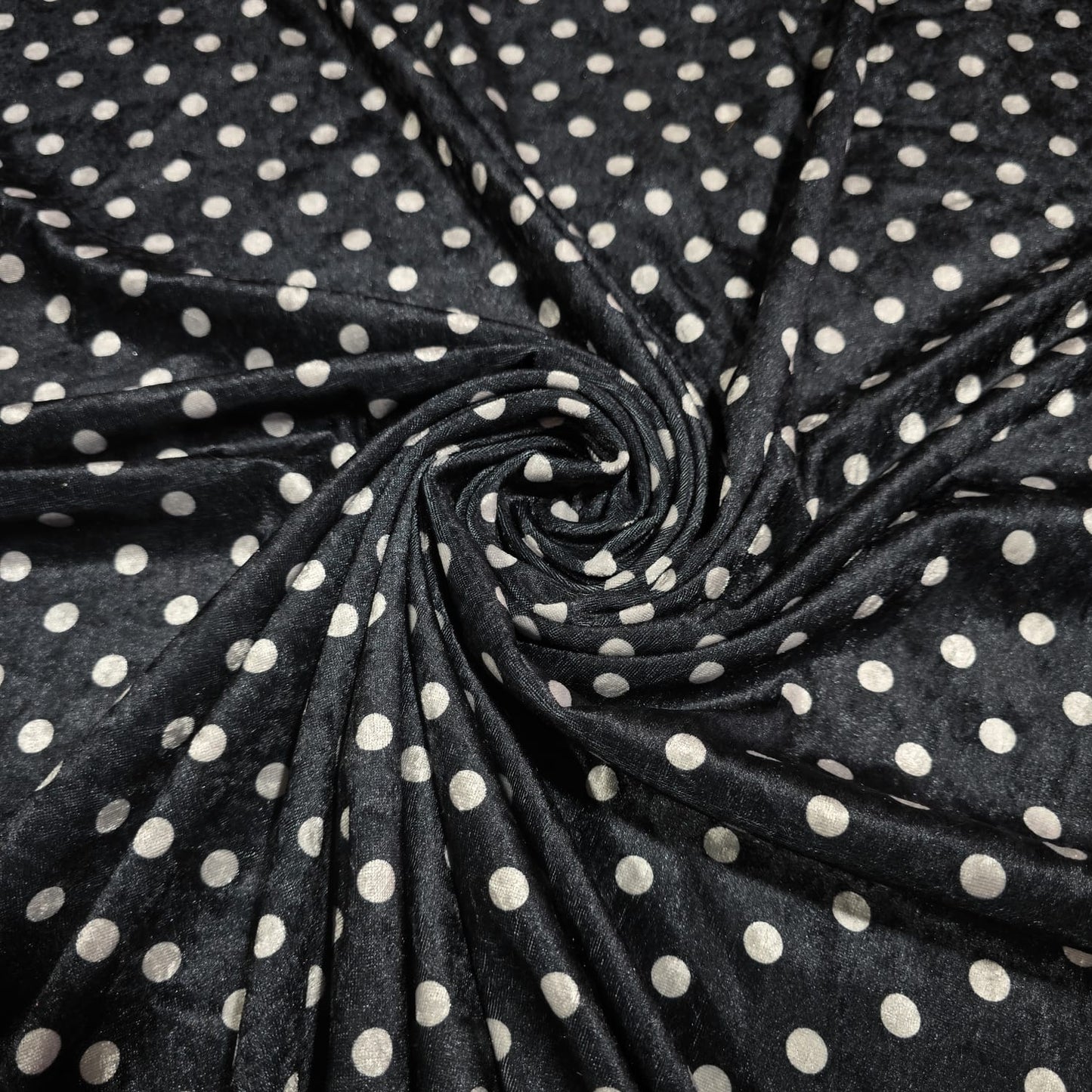 Black White Polka Dot Velour Stretch Fabric | Soft Velvet Jersey Material | 58" Wide Dress Fabric | Sold by the Metre