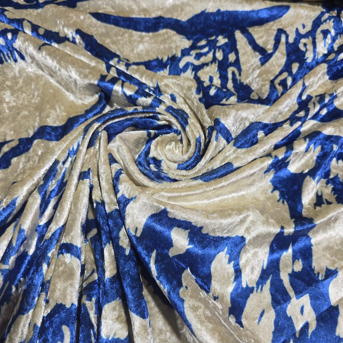 Blue Abstract Stretch Velour Fabric | Soft Velvet Jersey Dress Fabric | Modern Print Material | Sold by the Metre