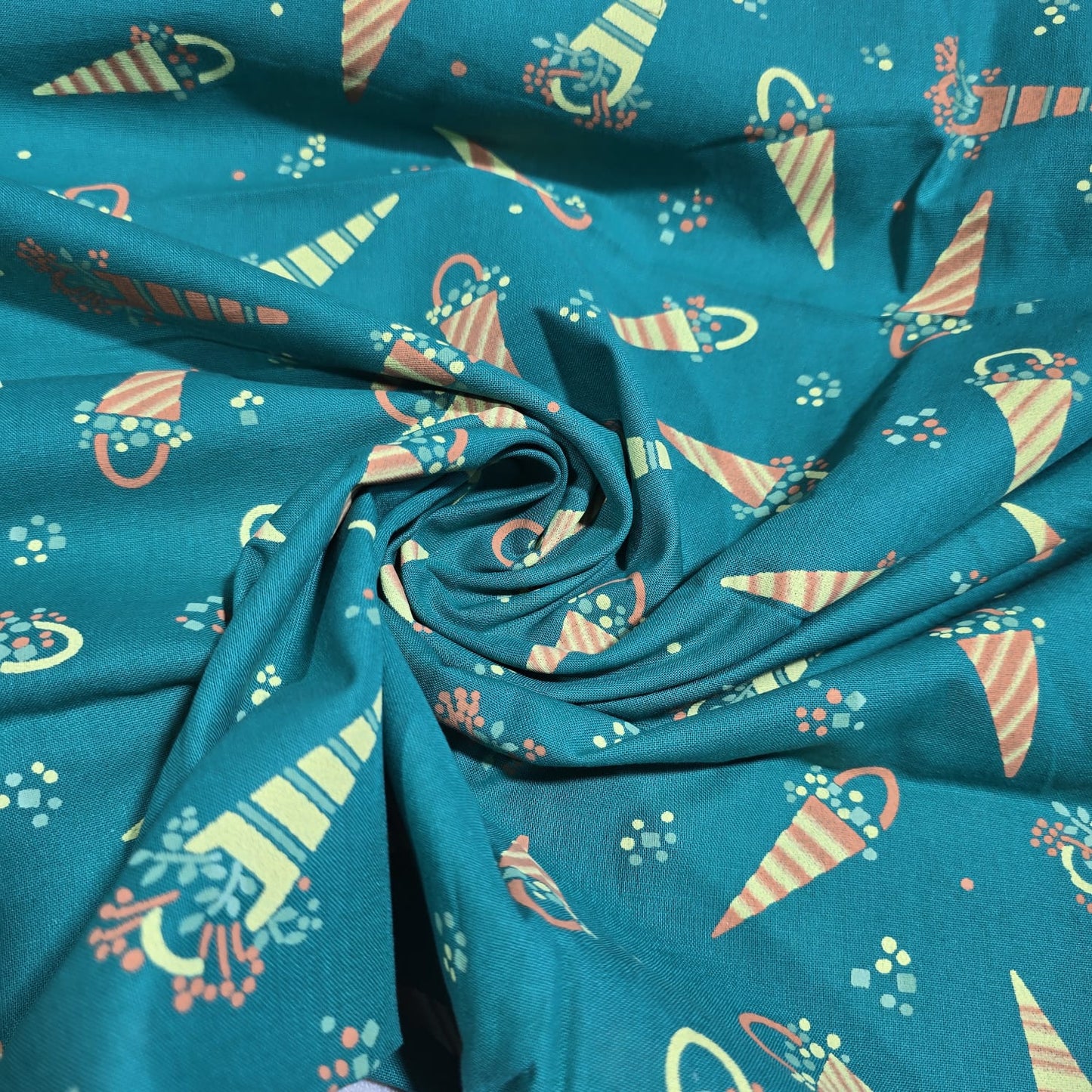 Teal Umbrella Print Cotton Poplin Fabric – 58" Wide | 100% Cotton Novelty Dressmaking & Craft Fabric | Sold by the Metre