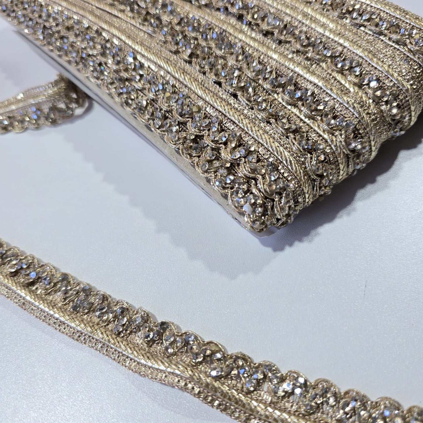 9 Metre Luxury Gold Crystal Rhinestone Lace Trim Bridal Wedding Dress Border Ribbon Embellishment