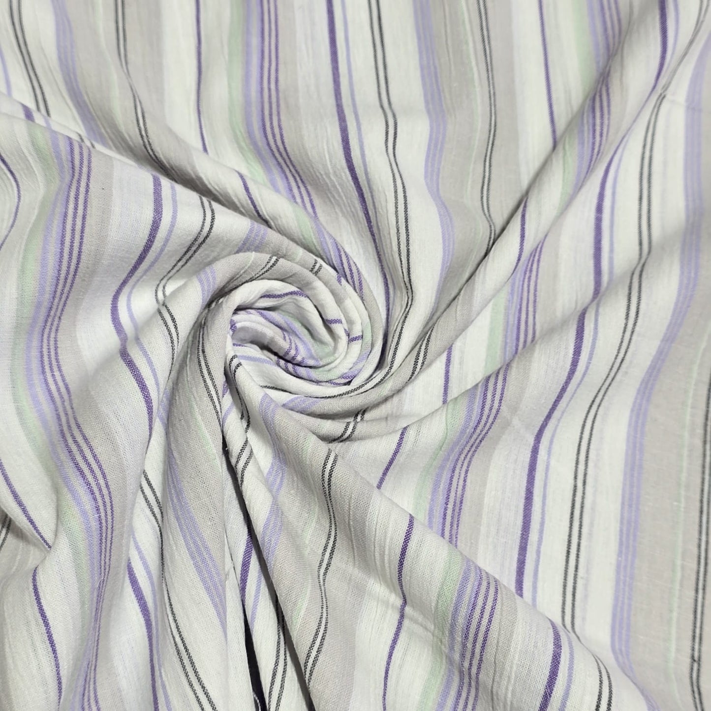 Premium Cotton Stripe Fabric – White & Lavender Woven Stripes | 58 Inch Wide | Soft Breathable Dress & Shirt Fabric