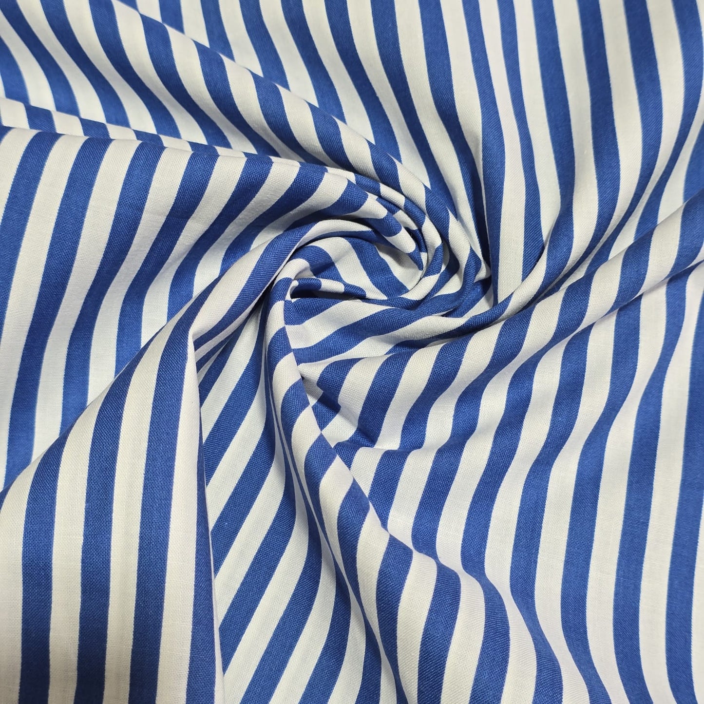 Premium Cotton Stripe Fabric – Royal Blue & White Vertical Stripes | 58 Inch Wide | Soft Breathable Shirting & Dress Fabric