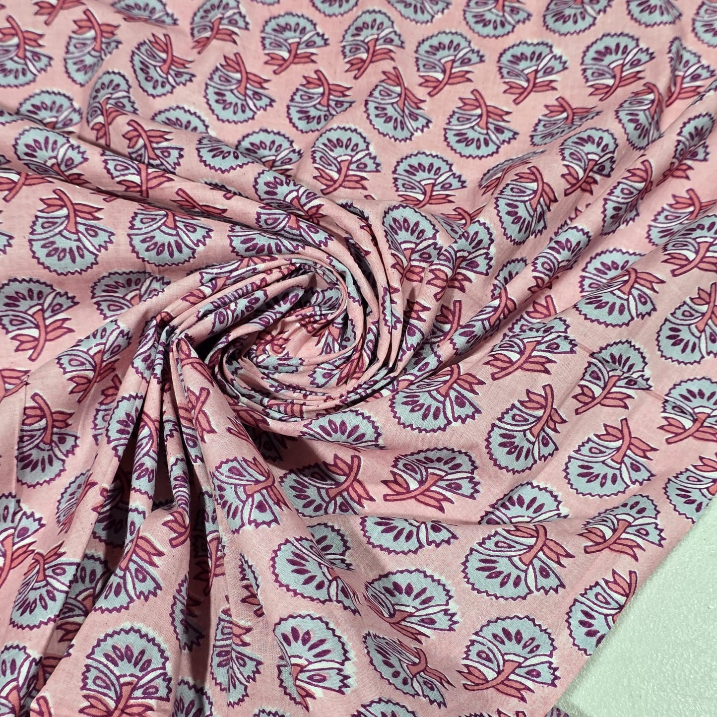100% Cotton Lawn Fabric – Pink Floral Block Print | Soft Lightweight Cotton | 44 Inch Wide