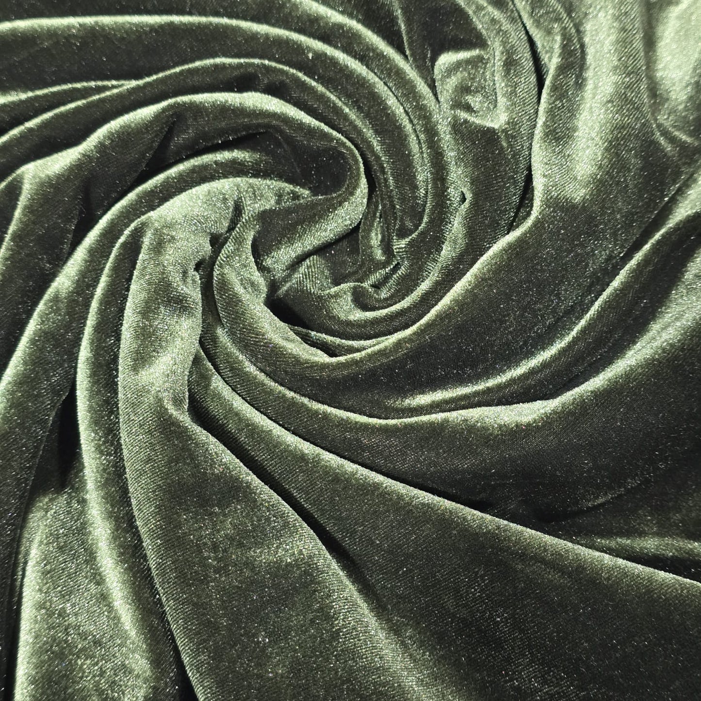Olive Green Plain Velour 2 Way Stretch Fabric 58" Wide | Sold by the Meter