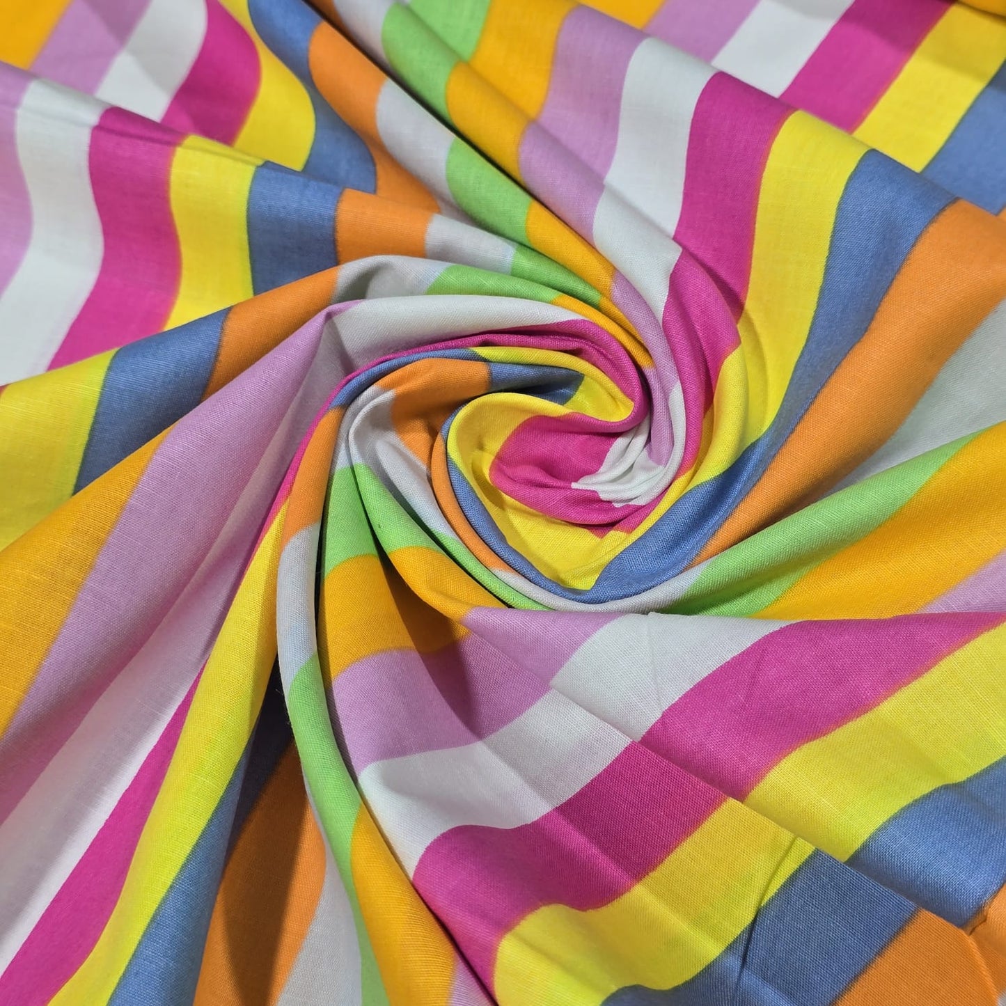 Premium 100% Cotton Lawn Fabric – Rainbow Striped Pattern – 58" (147cm) Wide by the Metre