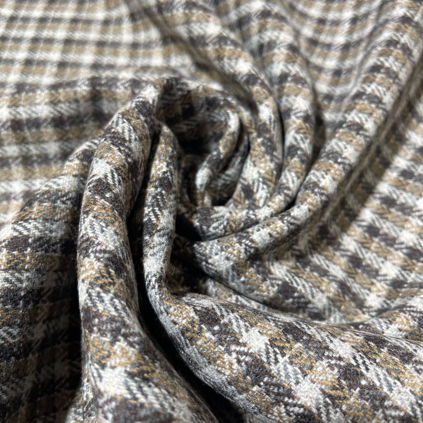 Italian Wool Blend Check Fabric – Brown, Camel & Cream – 35% Wool – 58" Wide – By the Metre